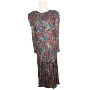 Vintage Another Thyme Paisley Purple pleated dress sz 14